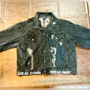 Saugatuck- Unisex Black Denim Jacket- BABY CAN YOU FADE ME?, 1 of 1 (SIZE:2XL)
